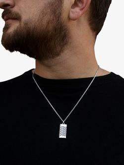 Hoxton London Men's Herringbone Rectangle Pendant Necklace, Silver - view 2, Sterling Silver