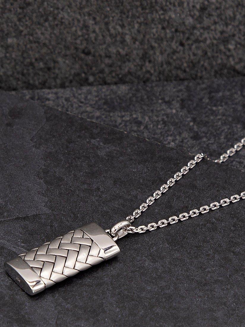 Product image 3 of 5, which shows Hoxton London Men's Herringbone Rectangle Pendant Necklace, Silver