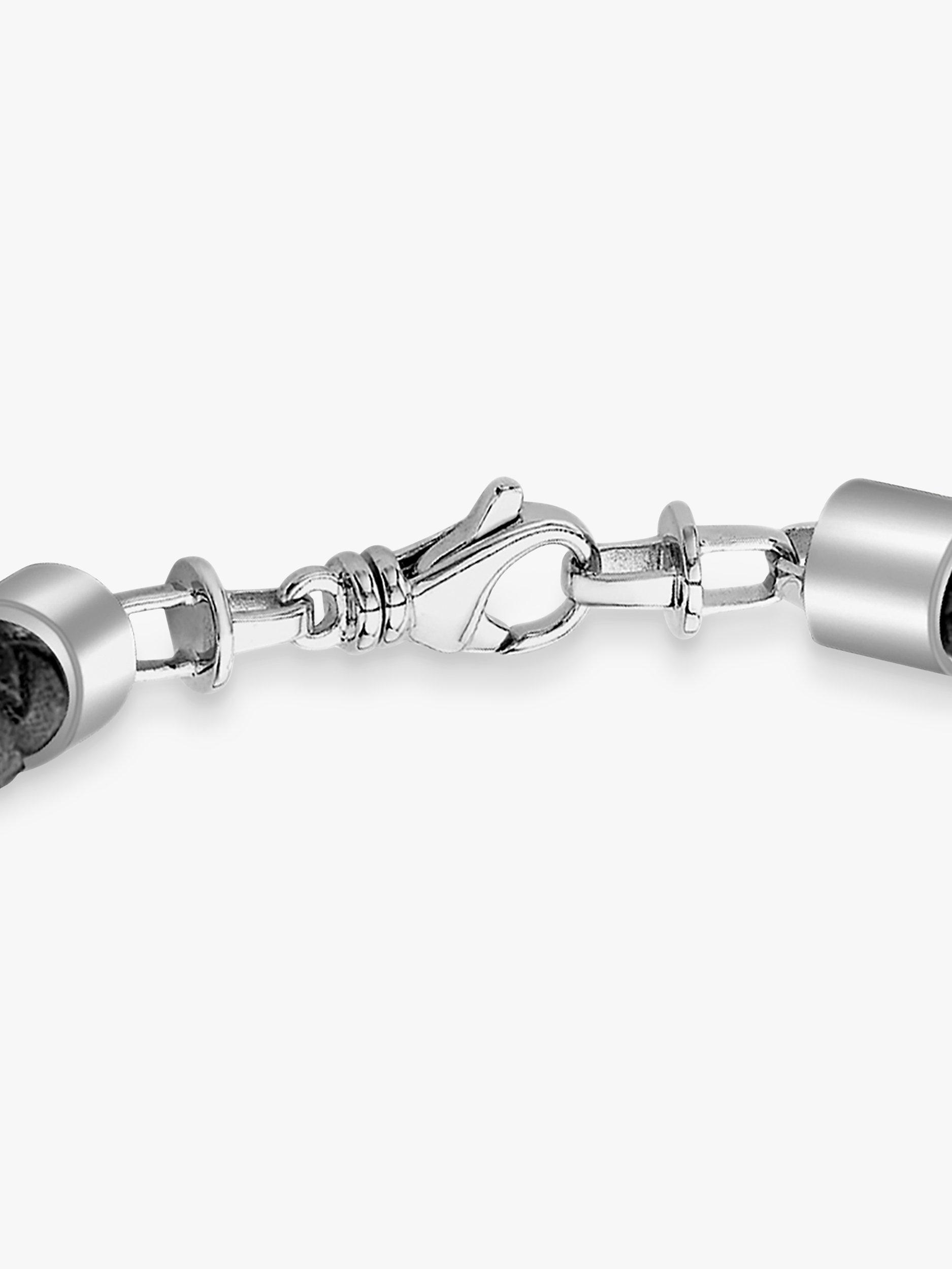 Product image 4 of 5, which shows Hoxton London Men's Herringbone Braided Leather Bracelet, Black/Silver