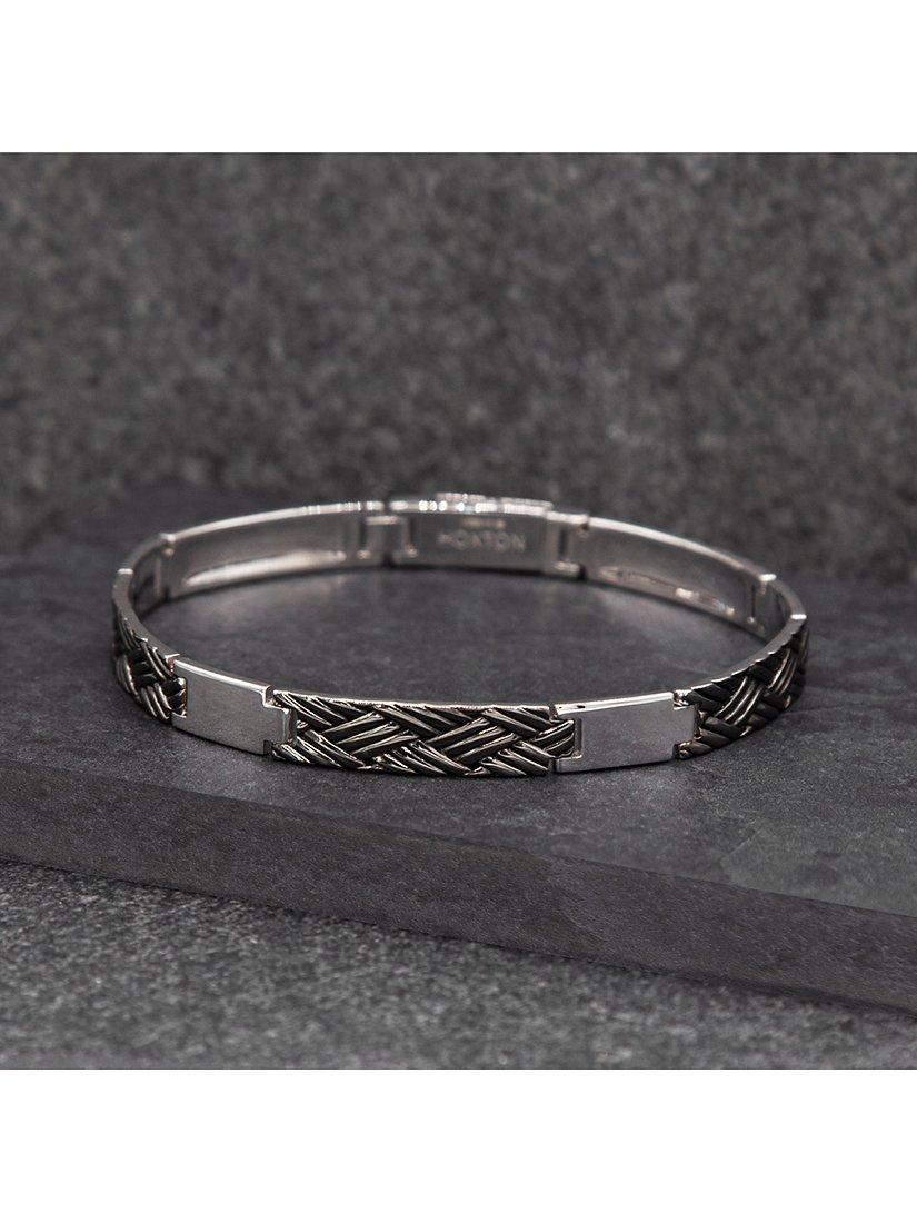 Product image 3 of 5, which shows Hoxton London Men's Woven Pattern Oxidised Bar Link Bracelet, Silver