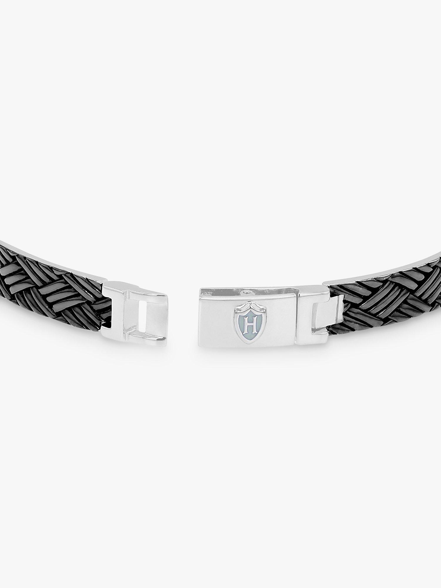 Product image 4 of 5, which shows Hoxton London Men's Woven Pattern Oxidised Bar Link Bracelet, Silver