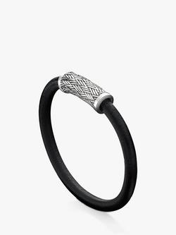 Hoxton London Men's Woven Silver & Leather Bracelet, Black/Silver, Black/Silver