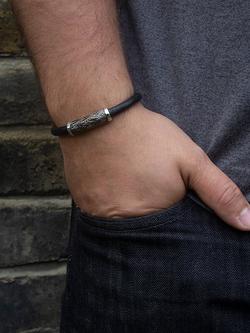 Hoxton London Men's Woven Silver & Leather Bracelet, Black/Silver - view 2, Black/Silver