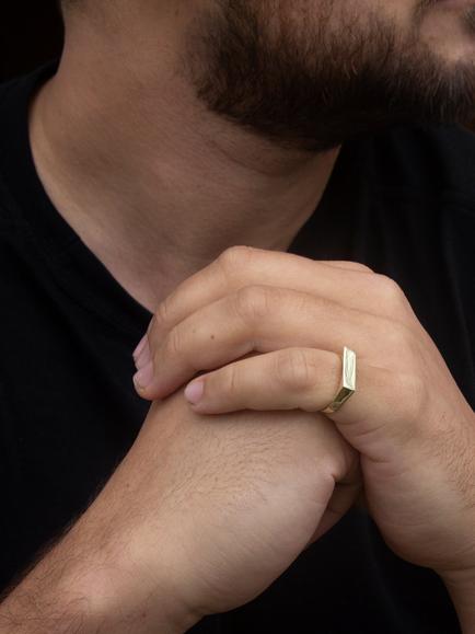 IBB Personalised 9ct Gold Unisex Rectangular Signet Ring, Gold - view 2, Gold