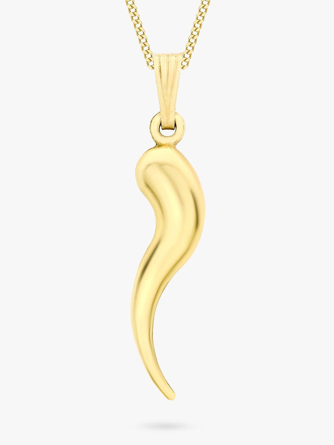 Product image 1 of 6, which shows IBB 9ct Gold Horn Pendant Necklace, Gold