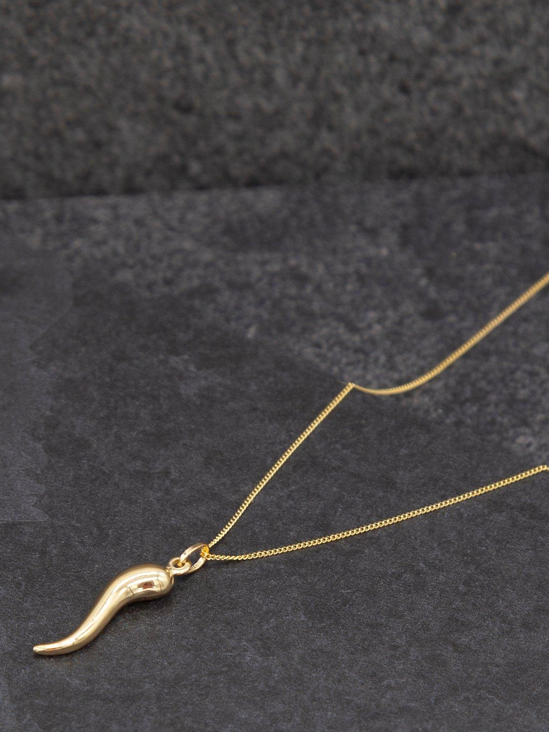 Product image 3 of 6, which shows IBB 9ct Gold Horn Pendant Necklace, Gold