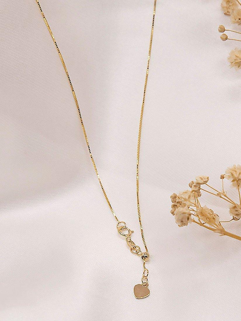 Product image 3 of 6, which shows IBB 18ct Gold Heart Slide Box Chain Necklace, Gold