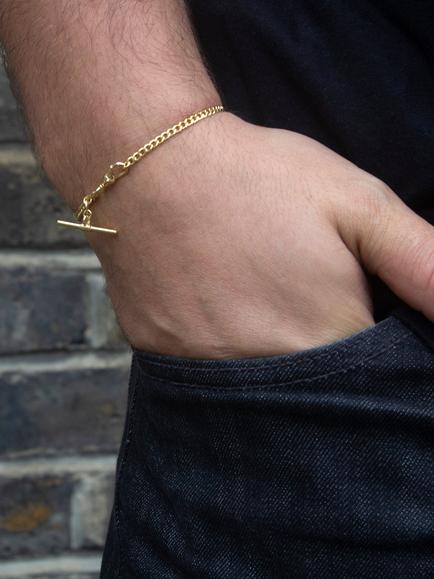 IBB 9ct Gold Hollow T-Bar Curb Chain Bracelet, Gold - view 2, Gold