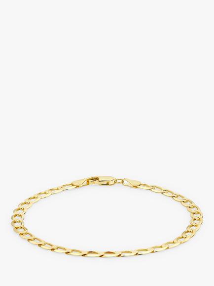 IBB 9ct Gold Diamond Cut Flat Curb Chain Bracelet, Gold, Gold