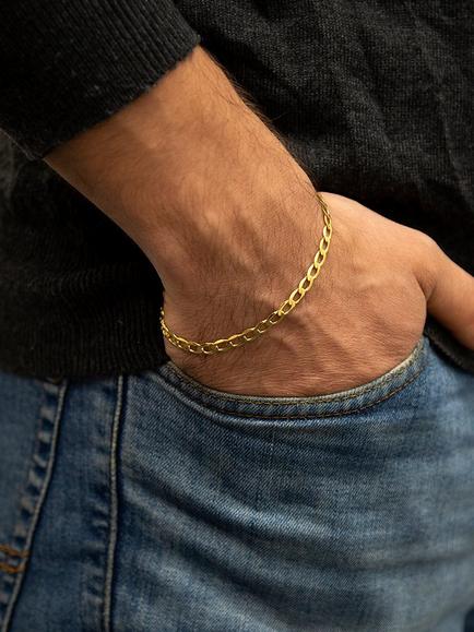 IBB 9ct Gold Diamond Cut Flat Curb Chain Bracelet, Gold - view 2, Gold