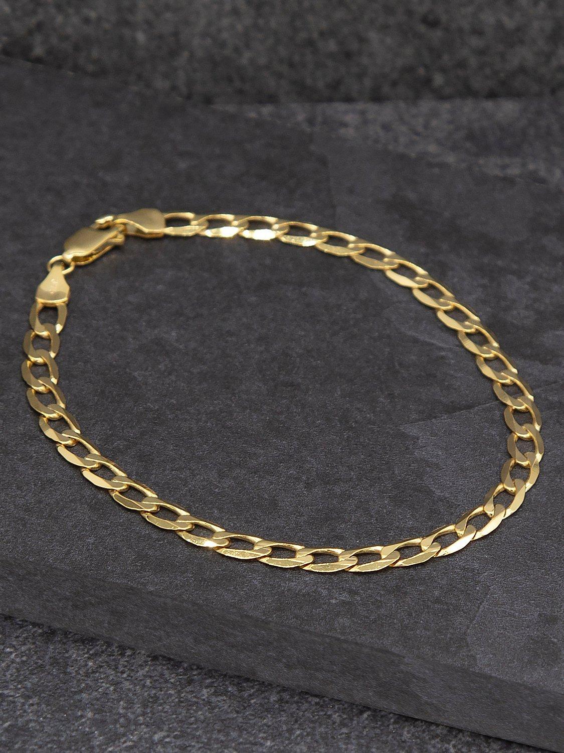 Product image 3 of 6, which shows IBB 9ct Gold Diamond Cut Flat Curb Chain Bracelet, Gold