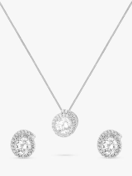 IBB Sterling Silver Cubic Zirconia Swirl Earrings & Necklace Gift Set, Silver, Silver