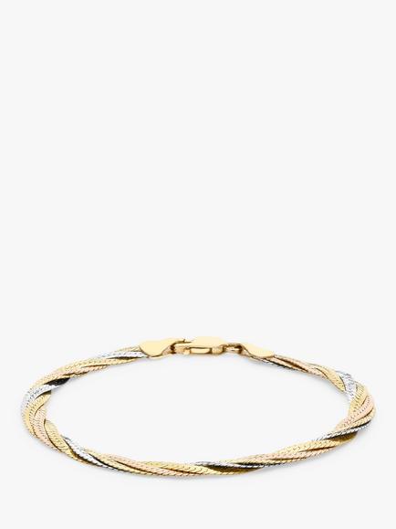 IBB 18ct Gold Tri-colour Herringbone Chain Bracelet, Multi, Multi