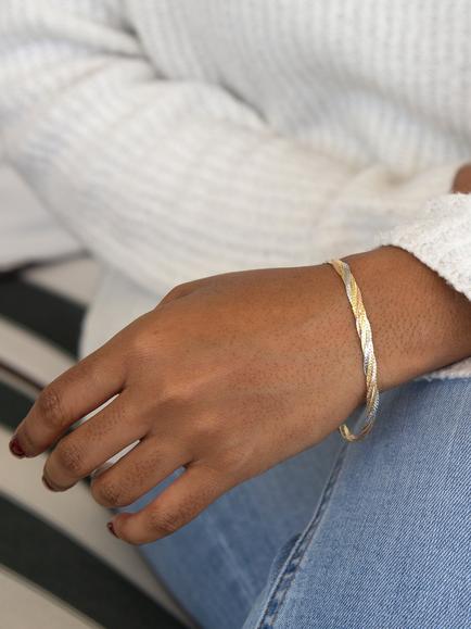 IBB 18ct Gold Tri-colour Herringbone Chain Bracelet, Multi - view 2, Multi