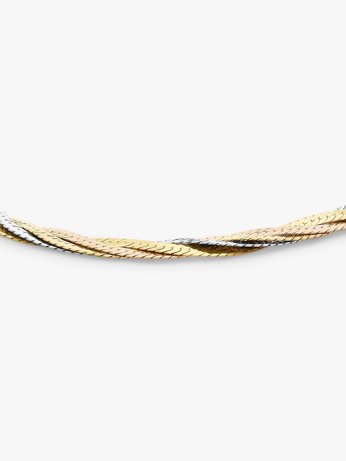IBB 18ct Gold Tri-colour Herringbone Chain Bracelet, Multi IBB 18ct Gold Tri-colour Herringbone Chain Bracelet, Multi