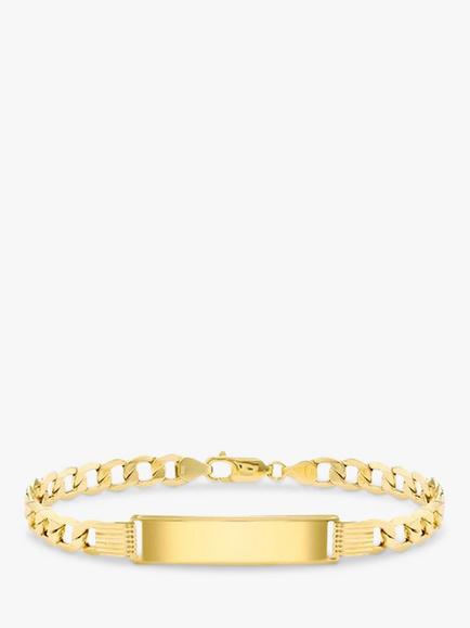IBB Men's 9ct Gold ID Tag Curb Chain Bracelet, Gold, Gold