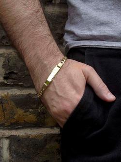 IBB Men's 9ct Gold ID Tag Curb Chain Bracelet, Gold - view 2, Gold