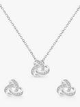 IBB Sterling Silver Cubic Zirconia Knot Earrings & Necklace Gift Set