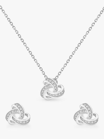 IBB Sterling Silver Cubic Zirconia Knot Earrings & Necklace Gift Set, Silver