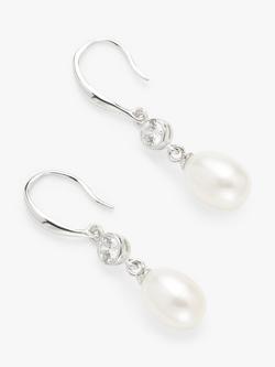 Lido Solitaire Cubic Zirconia & Freshwater Pearl Hook Earrings, Silver/White, Silver/White
