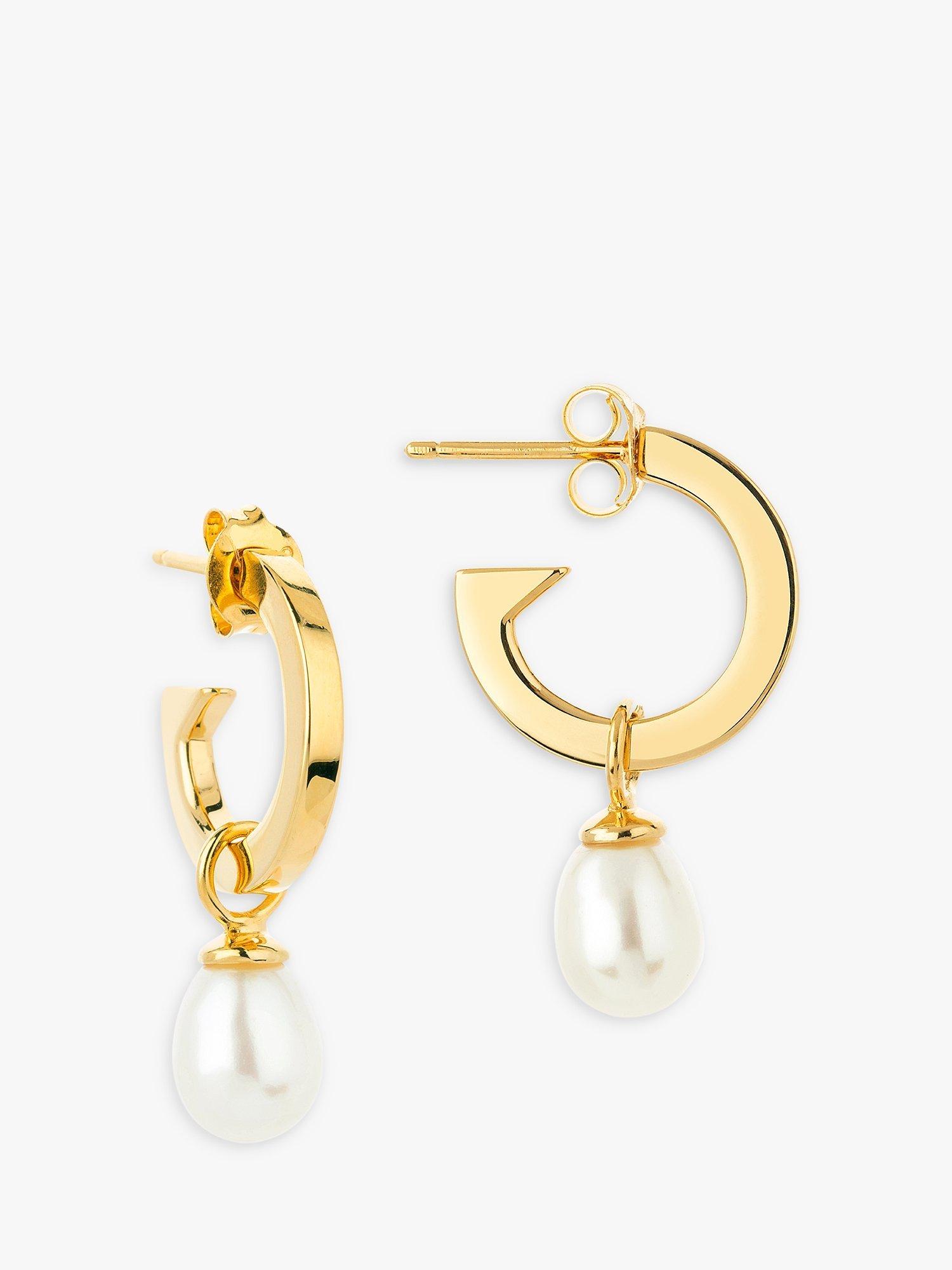 Claudia Bradby Biography Freshwater Pearl Drop Hoop Earrings, Gold/White