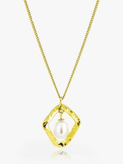 Claudia Bradby Hammered Rhombus Freshwater Pearl Necklace, Gold