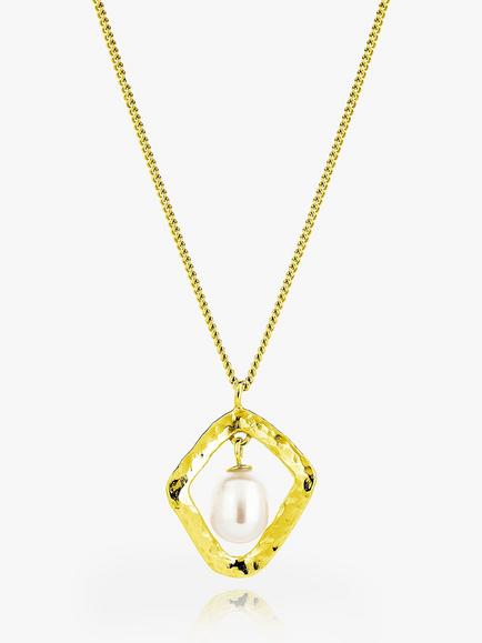 Claudia Bradby Hammered Rhombus Freshwater Pearl Necklace, Gold