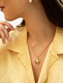 Claudia Bradby Hammered Rhombus Freshwater Pearl Necklace - view 2, Gold