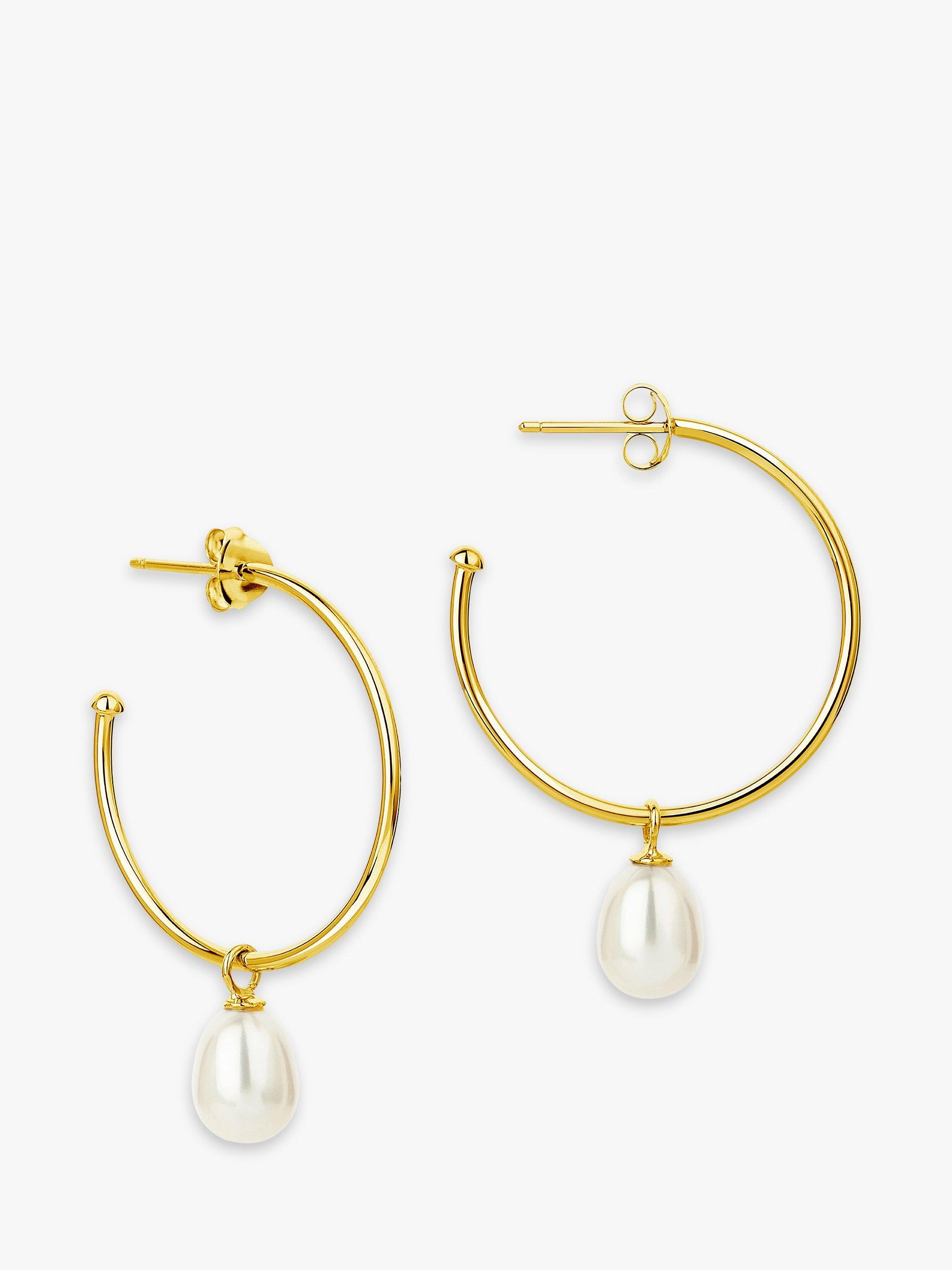 Product image 1 of 5, which shows Claudia Bradby Pearl Drop Hoop Earrings, Gold