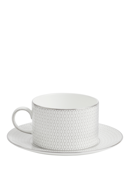 Wedgwood Gio Platinum Fine Bone China Cup & Saucer, 235ml, White, White