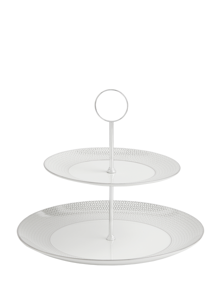 Wedgwood Gio Platinum 2-Tier Fine Bone China Cake Stand, 28cm, White, White