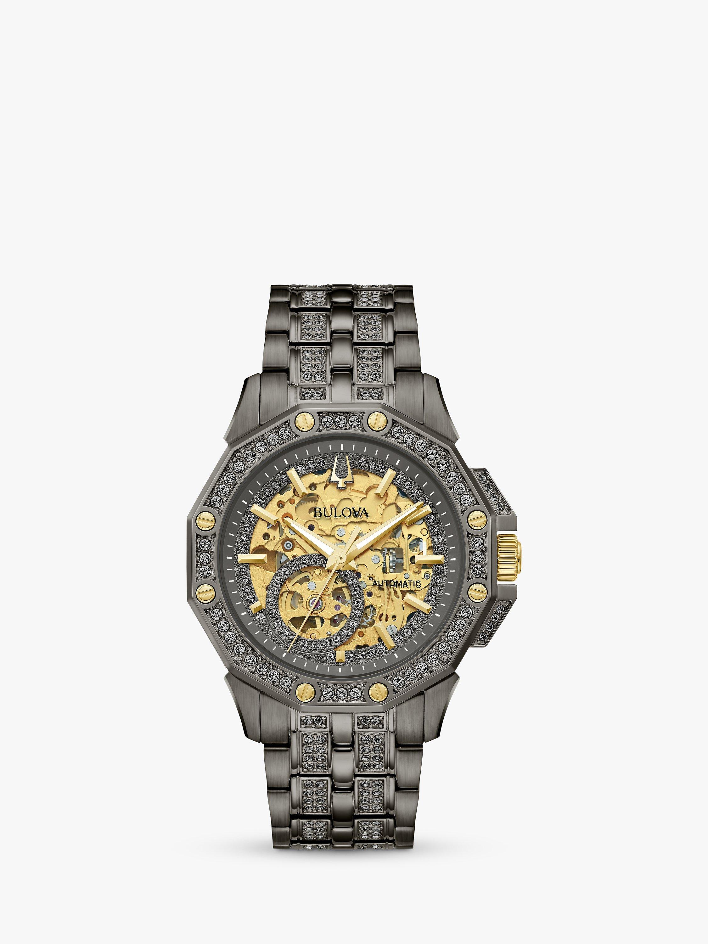 Bulova 98A293 Men's Crystal Collection Octava Automatic Skeleton Dial Bracelet Strap Watch, Grey/Gold