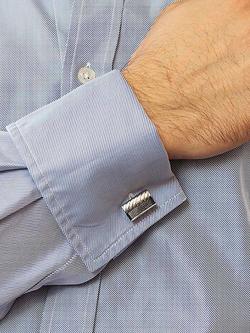 Hoxton London Bold Leather Twist Rectangle Cufflinks, Silver/Black - view 2, Silver