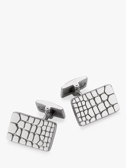 Hoxton London Crocodile Patterned Rectangle Cufflinks, Silver, Silver
