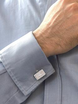 Hoxton London Crocodile Patterned Rectangle Cufflinks, Silver - view 2, Silver