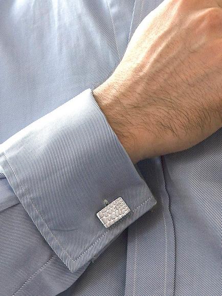 Hoxton London Crocodile Patterned Rectangle Cufflinks, Silver - view 2, Silver