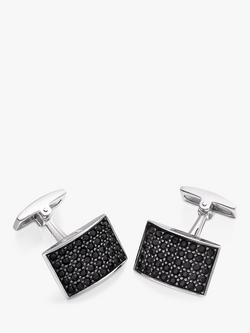 Hoxton London Cubic Zirconia Curve Rectangle Cufflinks, Silver/Black, Silver/Black