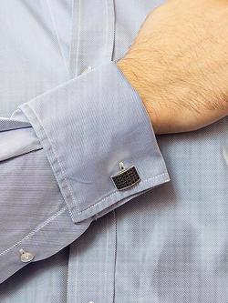 Hoxton London Cubic Zirconia Curve Rectangle Cufflinks, Silver/Black - view 2, Silver/Black