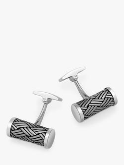 Hoxton London Woven Pattern Cylinder Oxidised Cufflinks, Silver, Silver