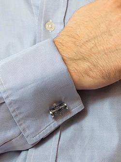 Hoxton London Woven Pattern Cylinder Oxidised Cufflinks, Silver - view 2, Silver