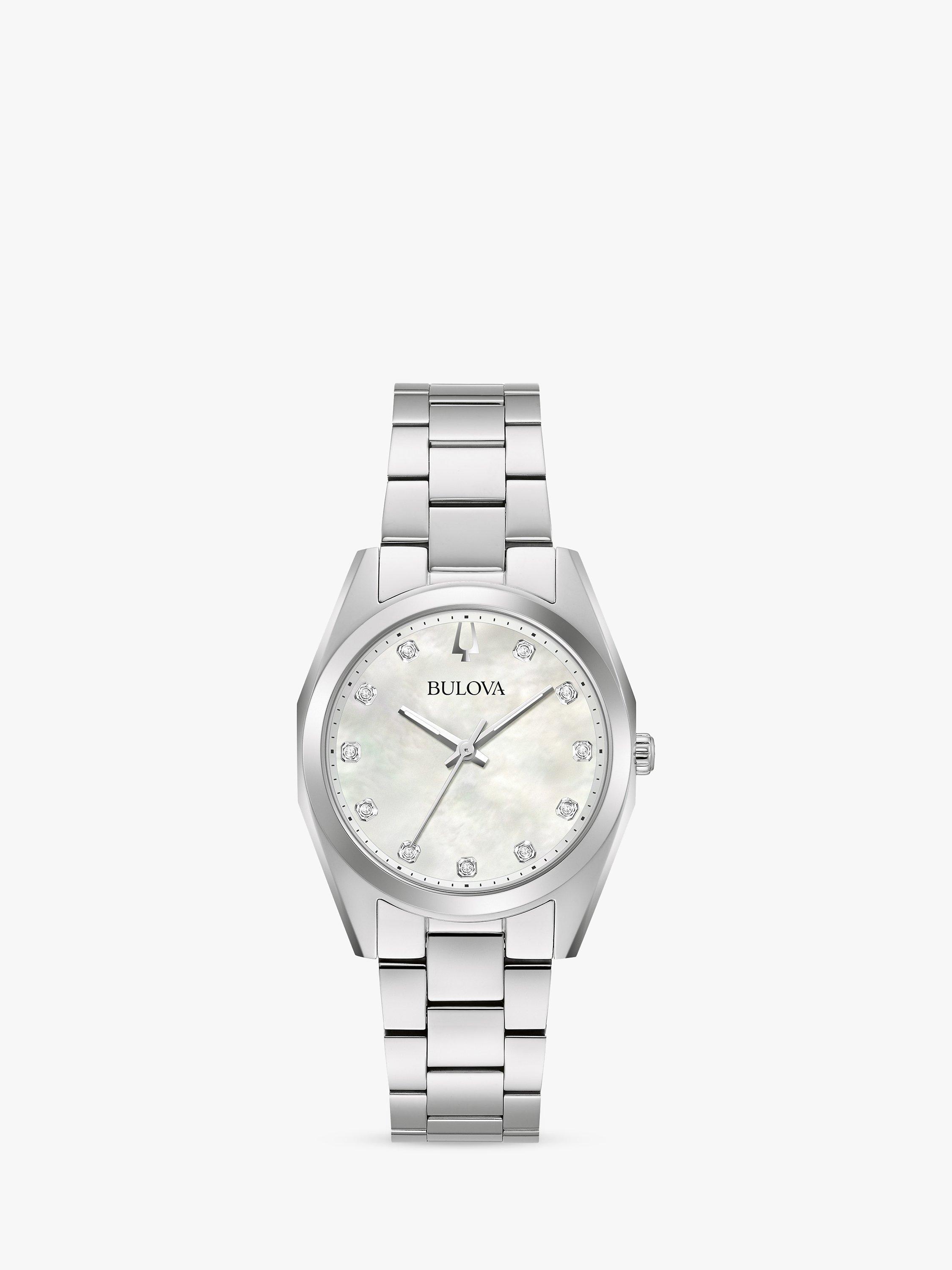 Bulova Women's Surveyor Diamond Bracelet Strap Watch, Silver/Mother of Pearl 96P228