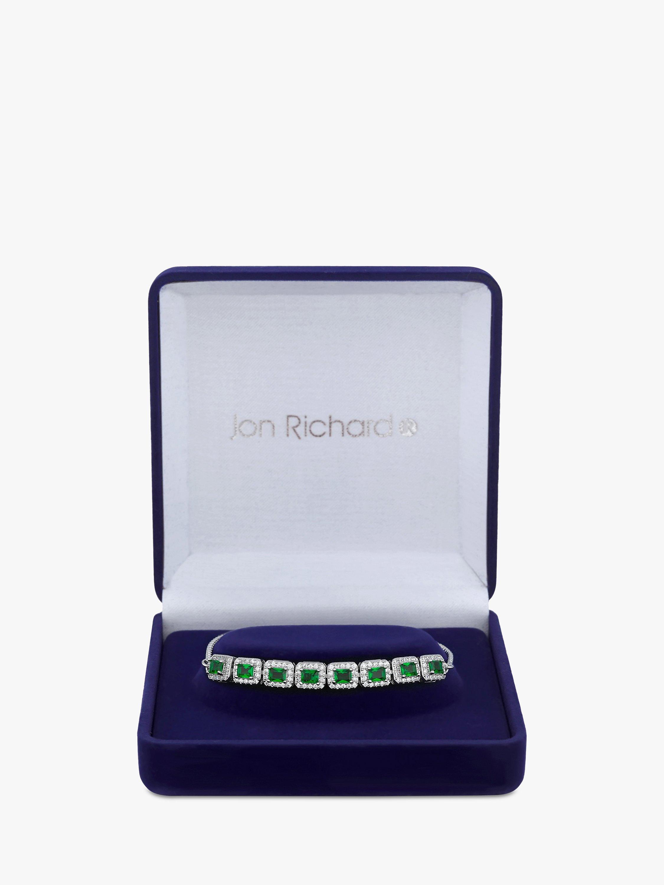 Product image 1 of 4, which shows Jon Richard Cubic Zirconia Rectangular Toggle Bracelet, Silver/Green
