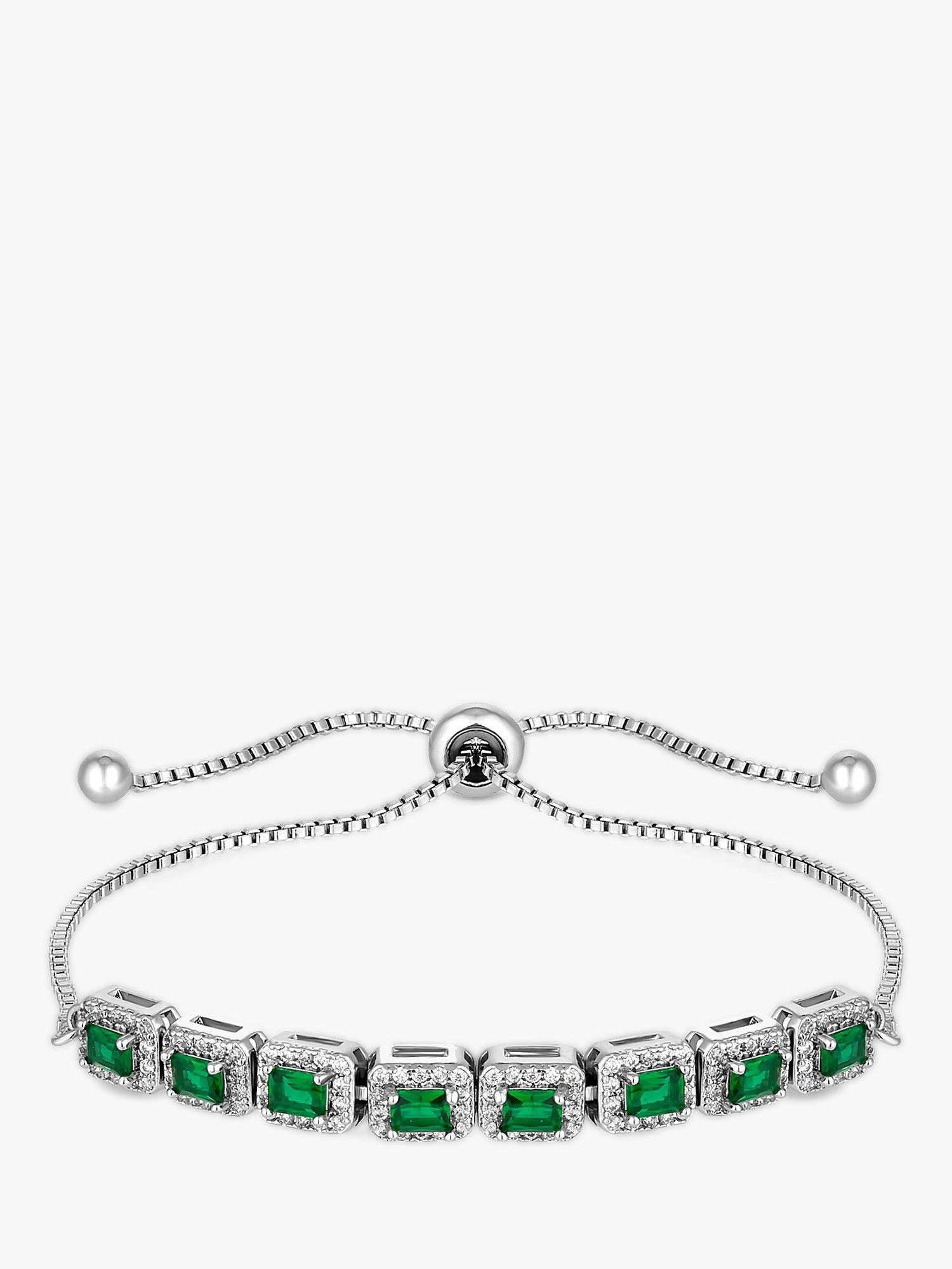 Product image 2 of 4, which shows Jon Richard Cubic Zirconia Rectangular Toggle Bracelet, Silver/Green