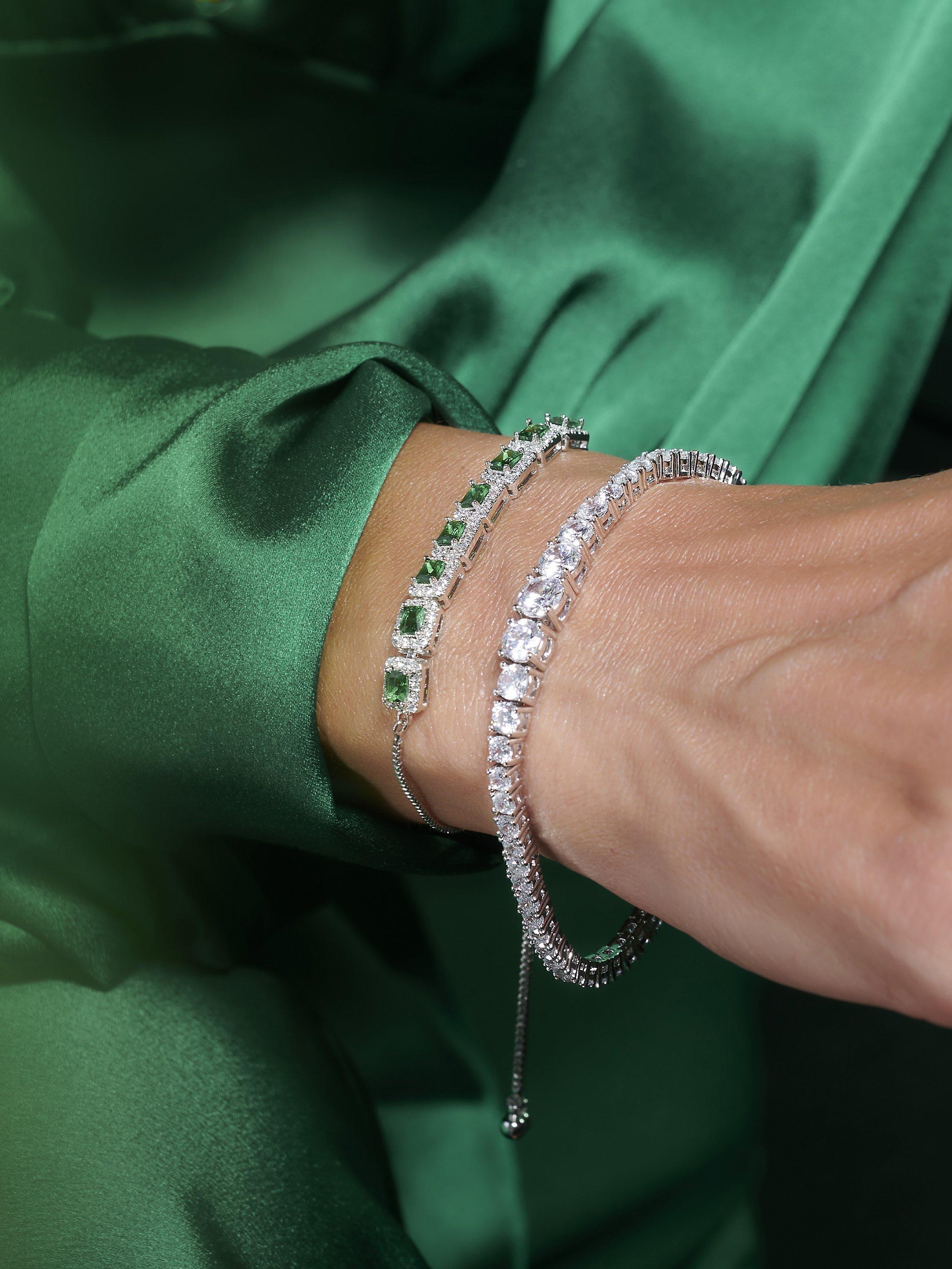 Product image 3 of 4, which shows Jon Richard Cubic Zirconia Rectangular Toggle Bracelet, Silver/Green