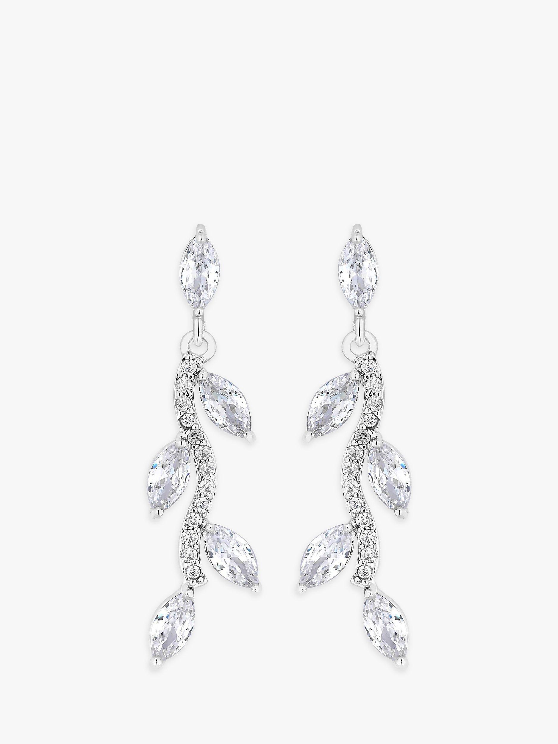 Product image 1 of 1, which shows Jon Richard Bridal Pave Crystal Leaf Drop Earrings, Silver