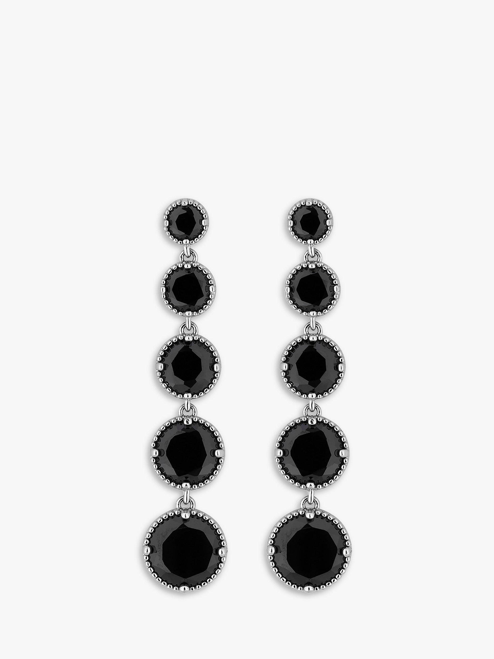 Product image 1 of 2, which shows Jon Richard Jet Graduating Crystal Drop Earrings, Silver/Black