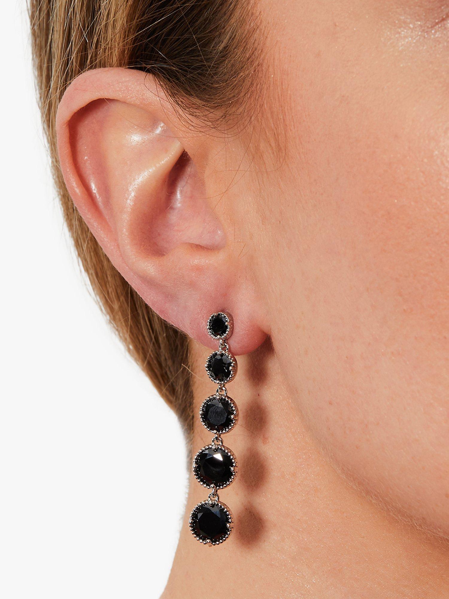 Product image 2 of 2, which shows Jon Richard Jet Graduating Crystal Drop Earrings, Silver/Black