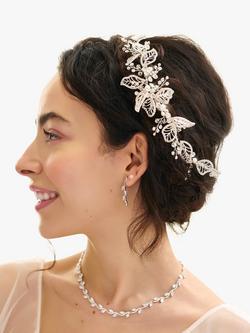 Jon Richard Bridal Olivia Crystal Pave Leaf Double Hair Comb, Silver - view 2, Silver