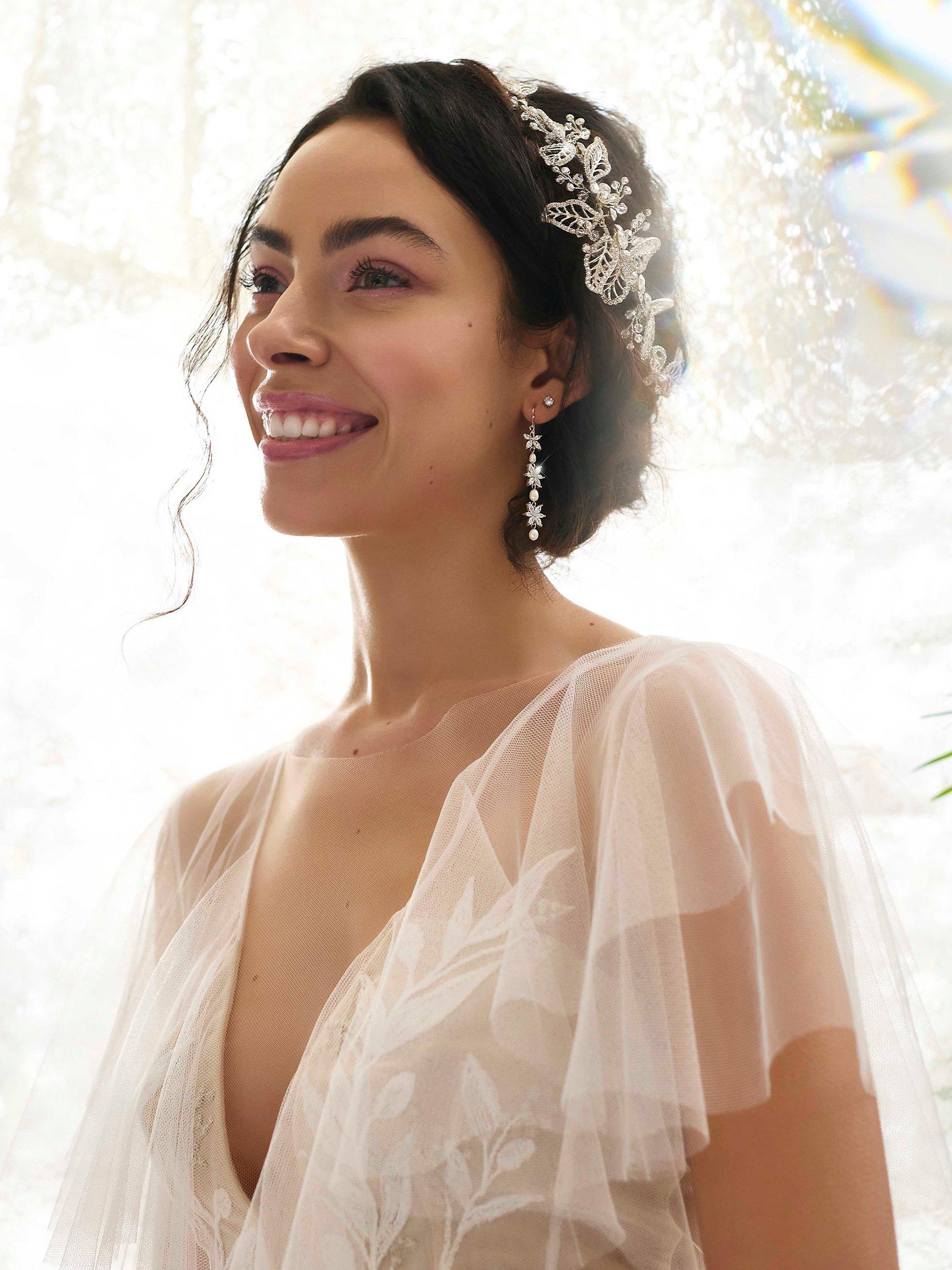 Product image 3 of 3, which shows Jon Richard Bridal Olivia Crystal Pave Leaf Double Hair Comb, Silver