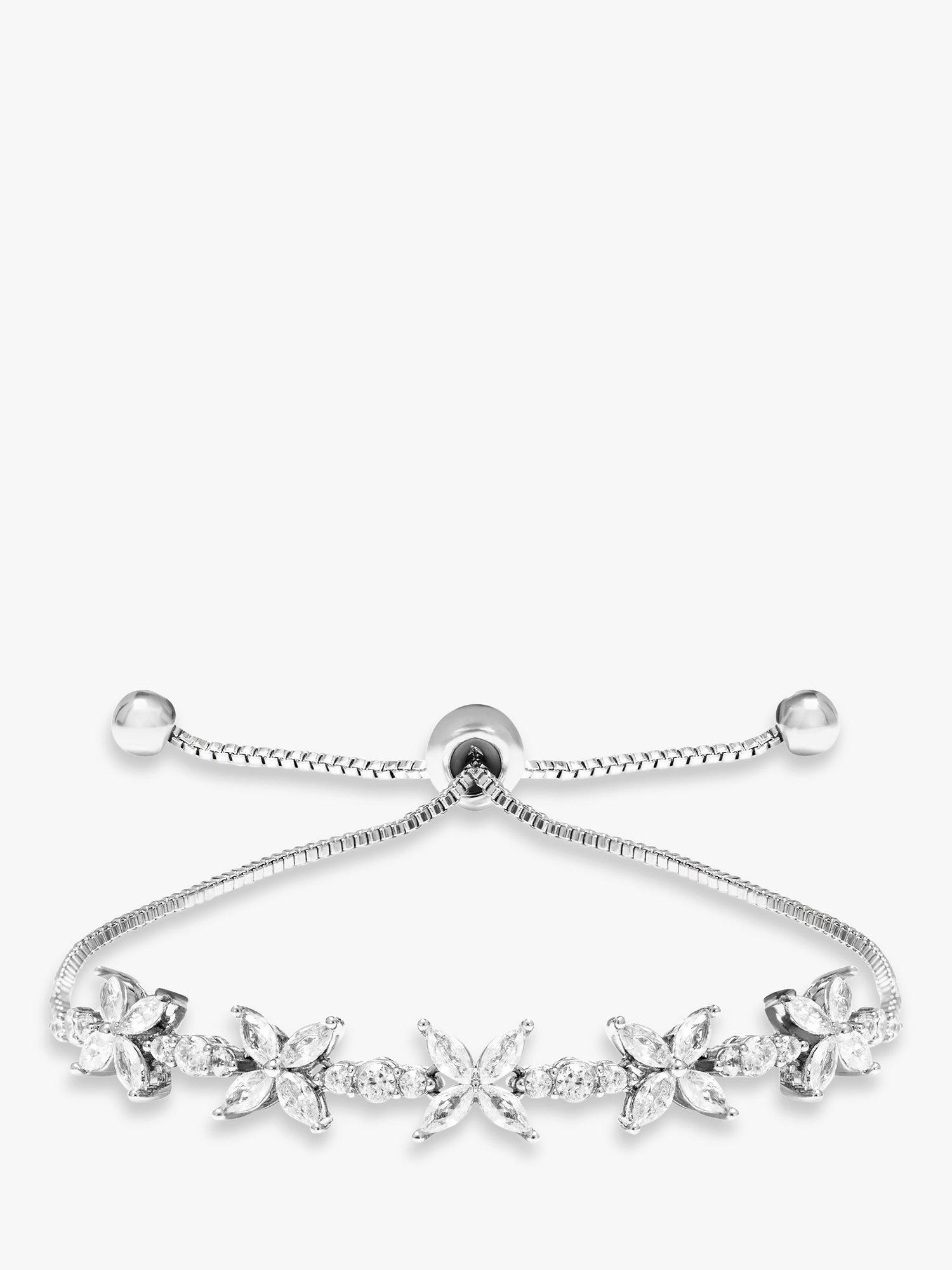 Jon Richard Cubic Zirconia Floral Toggle Bracelet, Silver